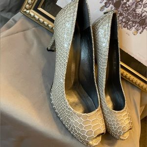 Stuart Weitzman Open Toe Leather Sole Heels, Size 8 Made in Spain